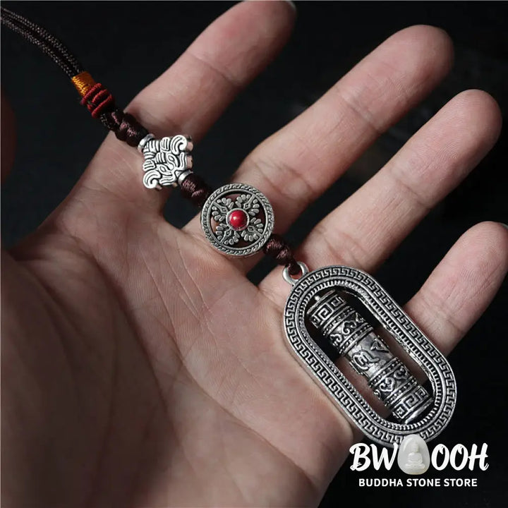BWOOOH Tibet Om Mani Padme Hum Prayer Wheel Peace Rotatable Car Hanging Decoration - Om Mani Padme