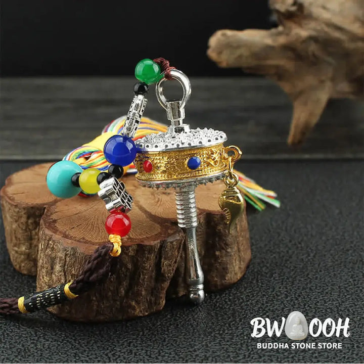 BWOOOH Tibet Om Mani Padme Hum Prayer Wheel Tassel Bag Car Hanging Decoration - Car Hanging Decoration