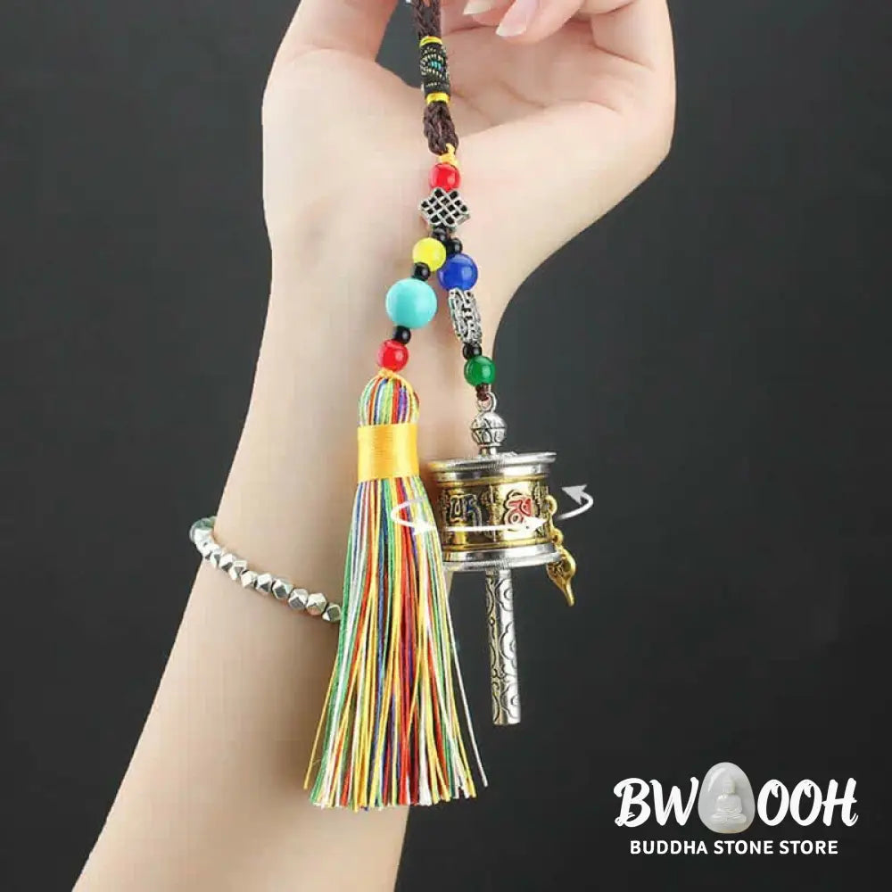 BWOOOH Tibet Om Mani Padme Hum Prayer Wheel Tassel Bag Car Hanging Decoration - Car Hanging Decoration