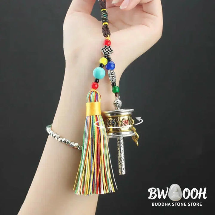 BWOOOH Tibet Om Mani Padme Hum Prayer Wheel Tassel Bag Car Hanging Decoration - Car Hanging Decoration
