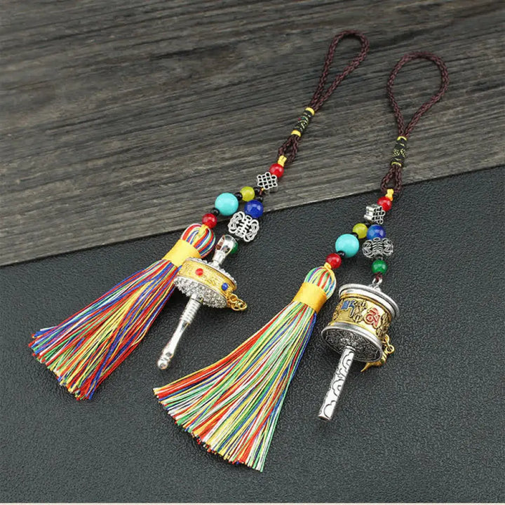 BWOOOH Tibet Om Mani Padme Hum Prayer Wheel Tassel Bag Car Hanging Decoration - Car Hanging Decoration