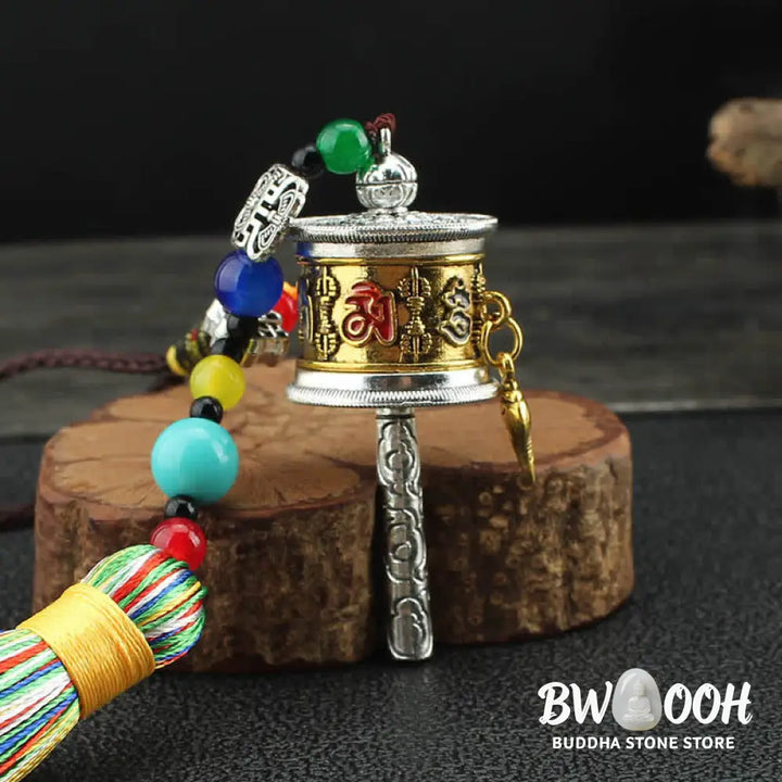 BWOOOH Tibet Om Mani Padme Hum Prayer Wheel Tassel Bag Car Hanging Decoration - Car Hanging Decoration
