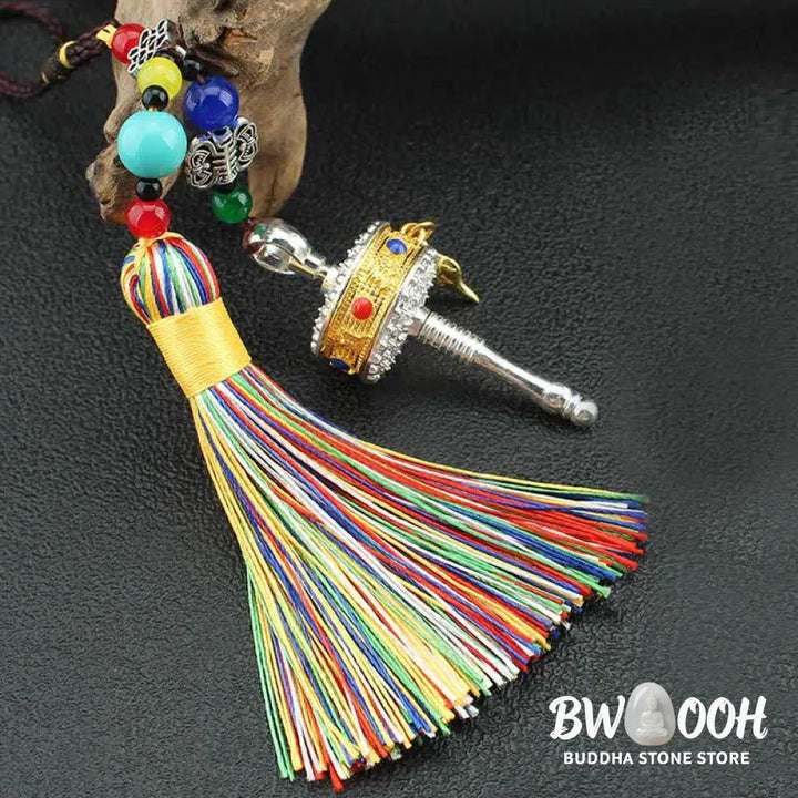 BWOOOH Tibet Om Mani Padme Hum Prayer Wheel Tassel Bag Car Hanging Decoration - Car Hanging Decoration