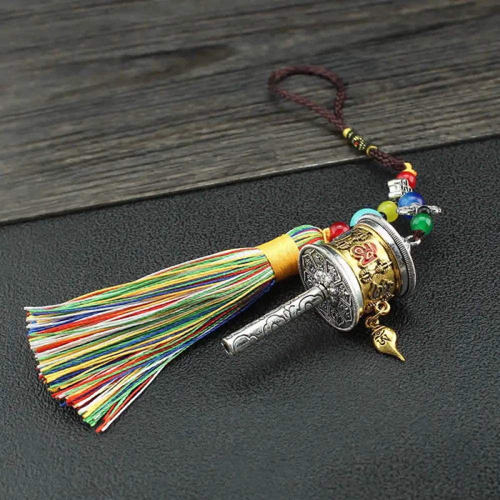 BWOOOH Tibet Om Mani Padme Hum Prayer Wheel Tassel Bag Car Hanging Decoration - Car Hanging Decoration