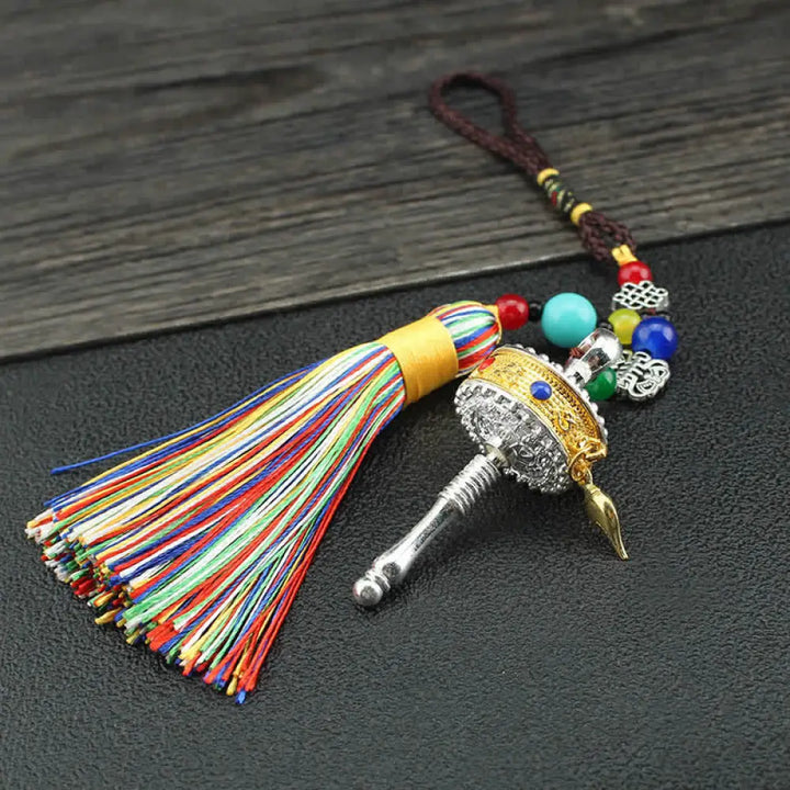 BWOOOH Tibet Om Mani Padme Hum Prayer Wheel Tassel Bag Car Hanging Decoration - Car Hanging Decoration