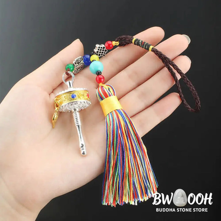 BWOOOH Tibet Om Mani Padme Hum Prayer Wheel Tassel Bag Car Hanging Decoration - Car Hanging Decoration