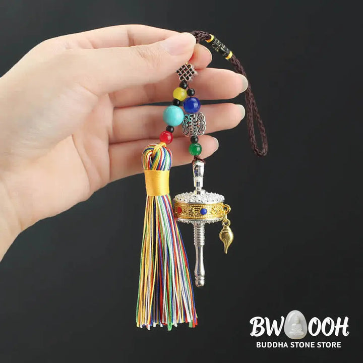 BWOOOH Tibet Om Mani Padme Hum Prayer Wheel Tassel Bag Car Hanging Decoration - Car Hanging Decoration