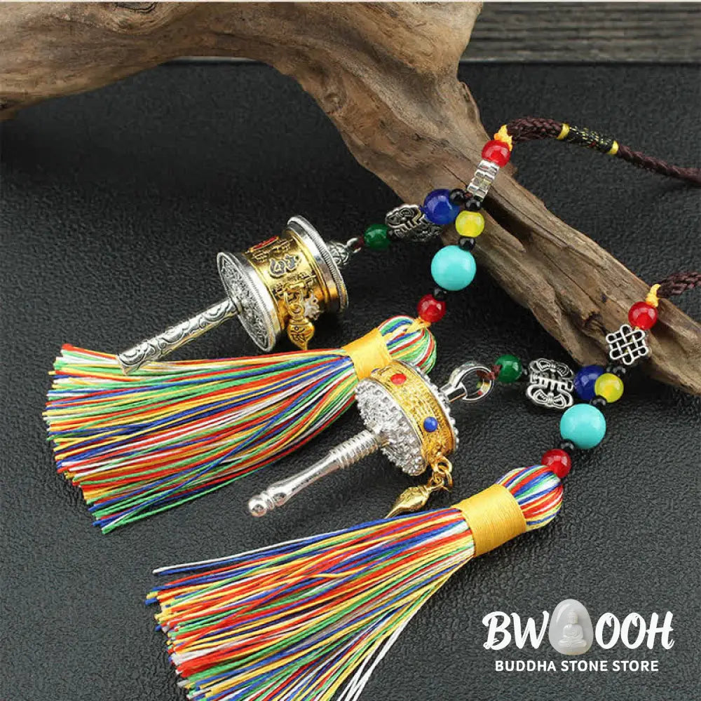 BWOOOH Tibet Om Mani Padme Hum Prayer Wheel Tassel Bag Car Hanging Decoration - Car Hanging Decoration