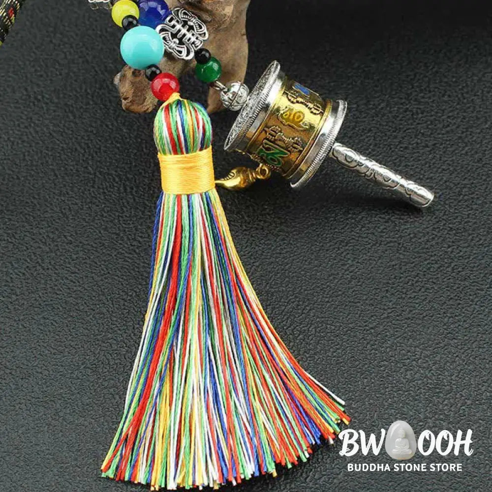 BWOOOH Tibet Om Mani Padme Hum Prayer Wheel Tassel Bag Car Hanging Decoration - Car Hanging Decoration