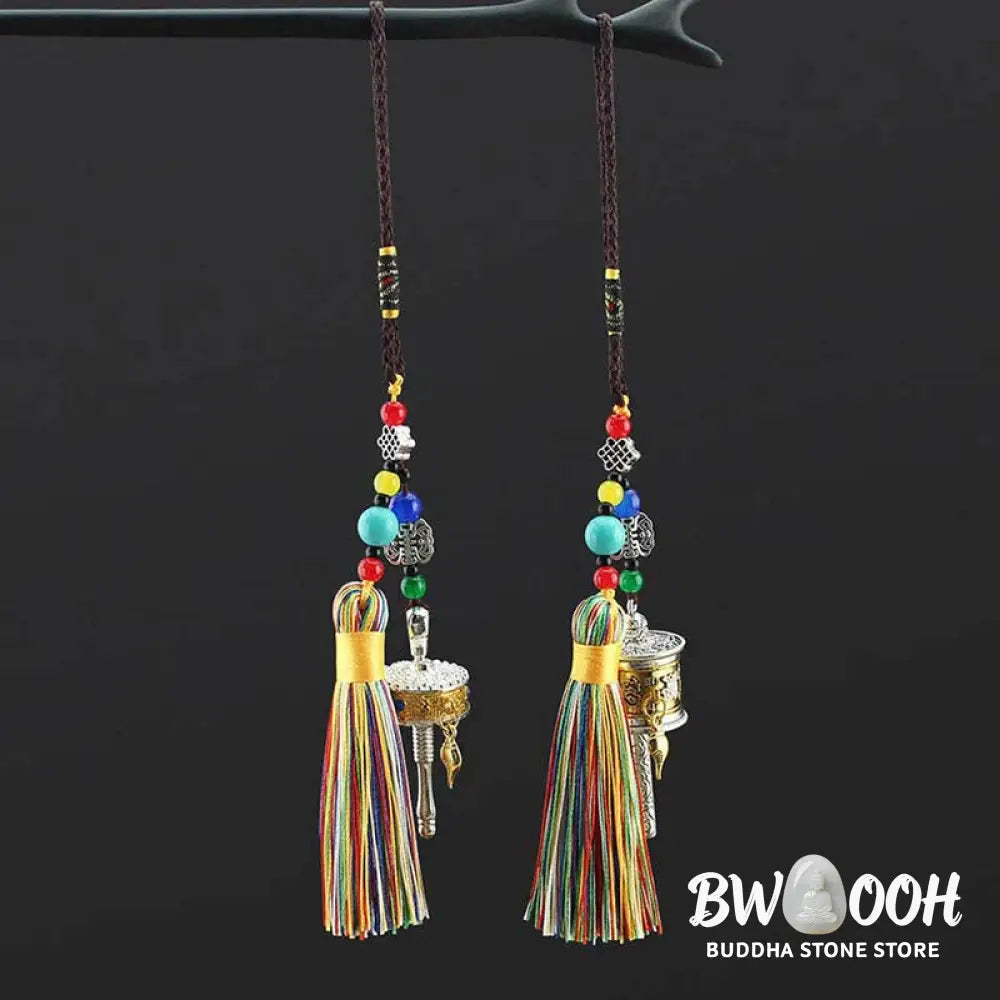 BWOOOH Tibet Om Mani Padme Hum Prayer Wheel Tassel Bag Car Hanging Decoration - Car Hanging Decoration