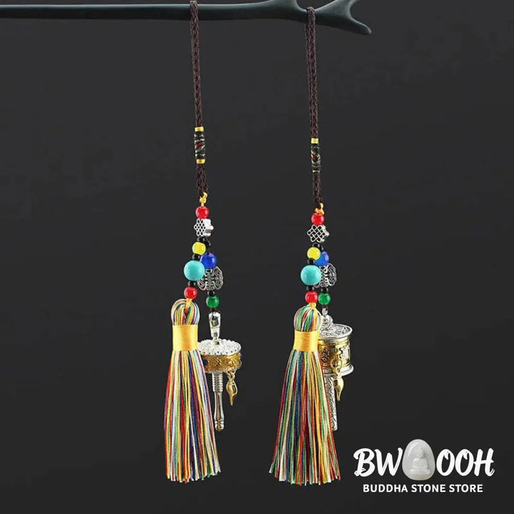 BWOOOH Tibet Om Mani Padme Hum Prayer Wheel Tassel Bag Car Hanging Decoration - Car Hanging Decoration