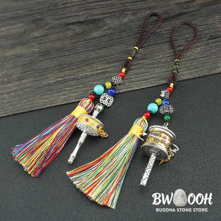 BWOOOH Tibet Om Mani Padme Hum Prayer Wheel Tassel Bag Car Hanging Decoration - Car Hanging Decoration
