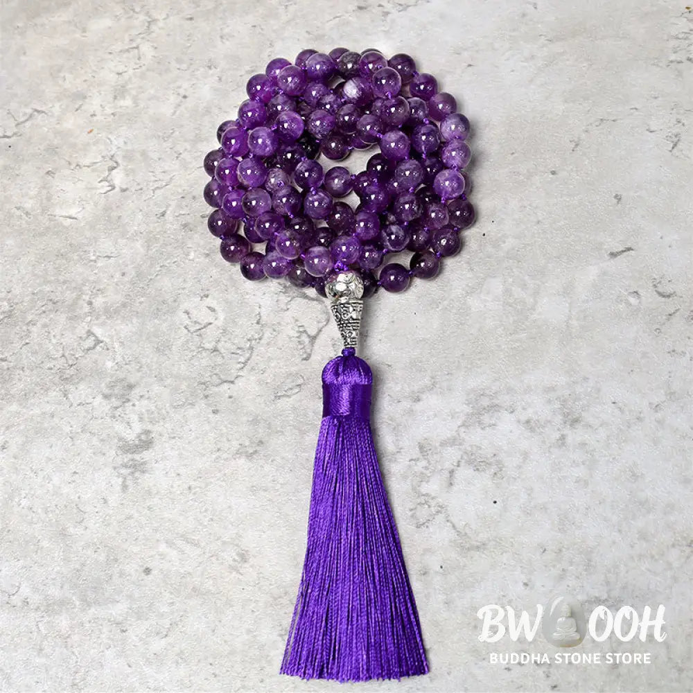 BWOOOH Tibetan Amethyst 108 Mala Beads Necklace for Yoga and Meditation, promoting spiritual protection and inner peace. - View 4