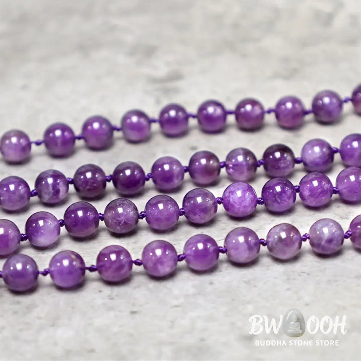 BWOOOH Tibetan Amethyst 108 Mala Beads Necklace for Yoga and Meditation, promoting spiritual protection and inner peace. - View 3