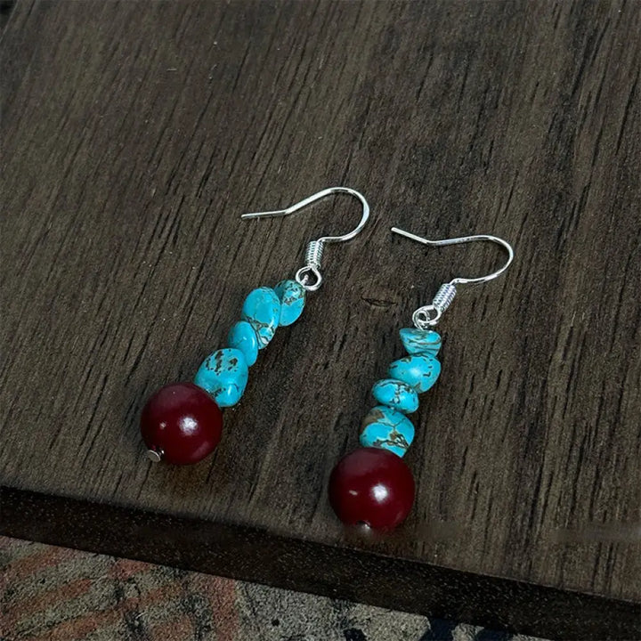 BWOOOH Tibetan 925 Sterling Silver Turquoise Cinnabar beads Protection Earrings — Sterling Silver Tibetan bracelet for spi...