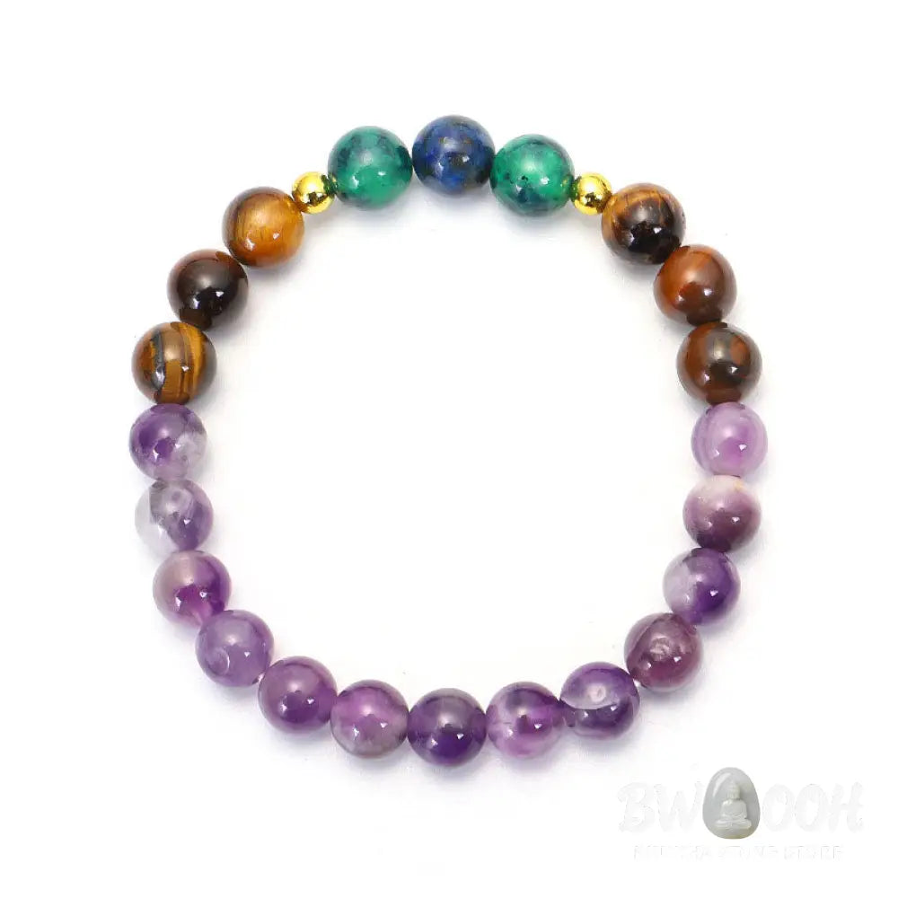 BWOOOH Tibetan Amethyst Purify Bracelet Mala Set with Tiger Eye &amp; Lazurite beads, handcrafted for spiritual protection and inner peace during meditation. - View 10