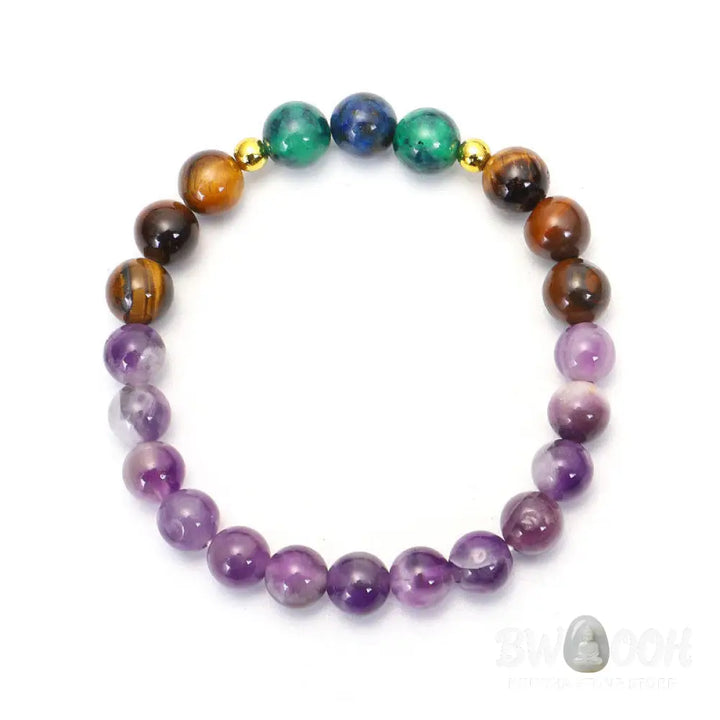 BWOOOH Tibetan Amethyst Purify Bracelet Mala Set with Tiger Eye &amp; Lazurite beads, handcrafted for spiritual protection and inner peace during meditation. - View 10