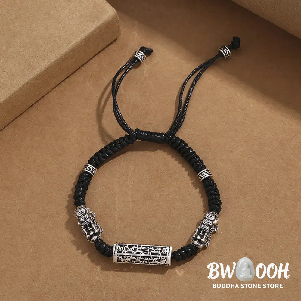 Buddha Stones Tibetan Black String Copper Om Mani Padme Hum Pixiu Protection Braided Bracelet - BWOOOH - Black