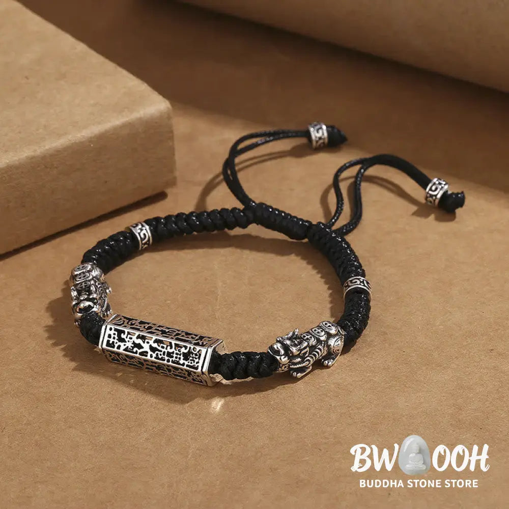 Buddha Stones Tibetan Black String Copper Om Mani Padme Hum Pixiu Protection Braided Bracelet - BWOOOH - Black