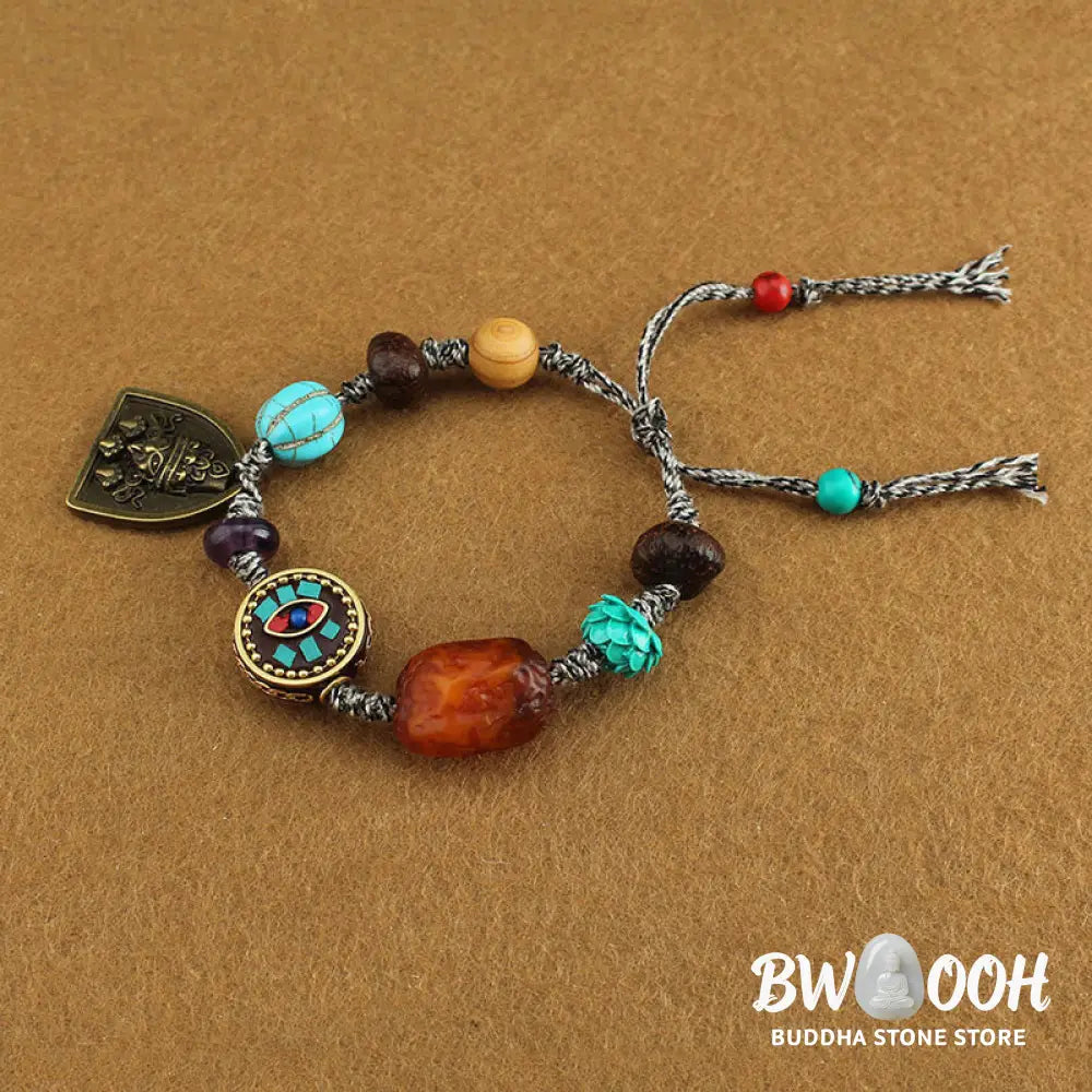 Buddha Stones Tibetan Buddha’s Eye Turquoise Lotus Zakiram Protection Rope Bracelet - Buddha’s Eye &amp; Zakiram(Wrist