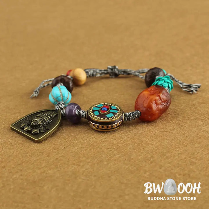 Buddha Stones Tibetan Buddha’s Eye Turquoise Lotus Zakiram Protection Rope Bracelet - Buddha’s Eye &amp; Zakiram(Wrist