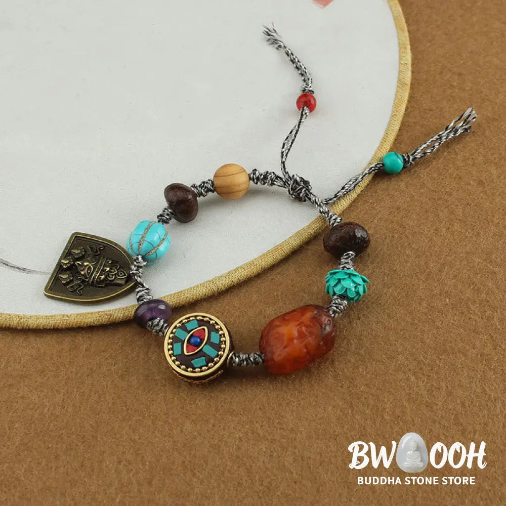 Buddha Stones Tibetan Buddha’s Eye Turquoise Lotus Zakiram Protection Rope Bracelet - Buddha’s Eye &amp; Zakiram(Wrist