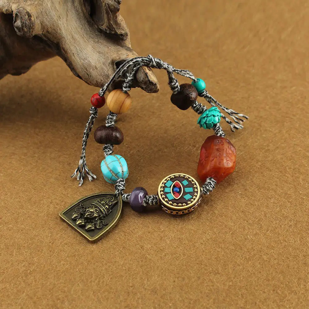 Buddha Stones Tibetan Buddha’s Eye Turquoise Lotus Zakiram Protection Rope Bracelet - Buddha’s Eye & Zakiram(Wrist