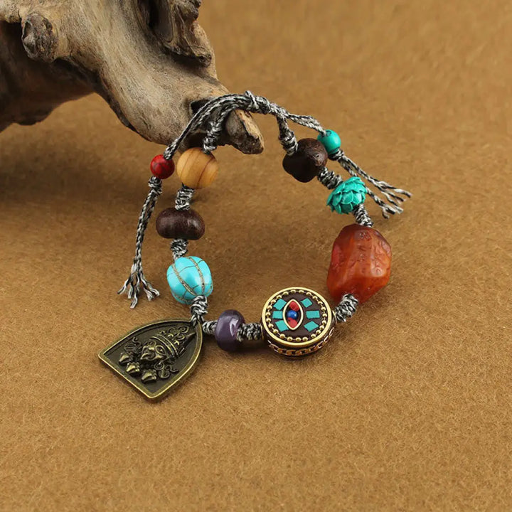 Buddha Stones Tibetan Buddha’s Eye Turquoise Lotus Zakiram Protection Rope Bracelet - Buddha’s Eye &amp; Zakiram(Wrist