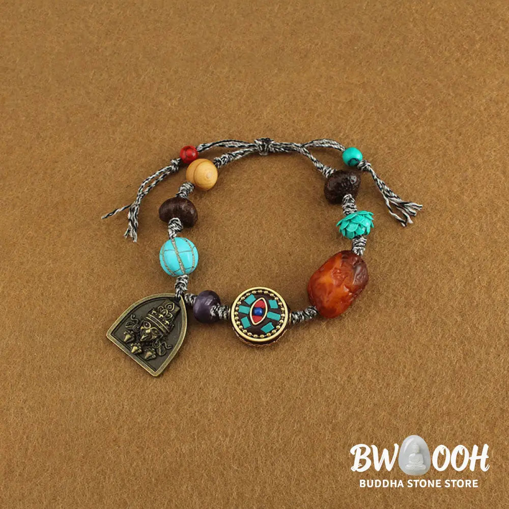 Buddha Stones Tibetan Buddha’s Eye Turquoise Lotus Zakiram Protection Rope Bracelet - Buddha’s Eye & Zakiram(Wrist