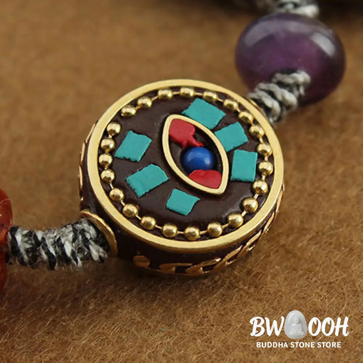 Buddha Stones Tibetan Buddha’s Eye Turquoise Lotus Zakiram Protection Rope Bracelet - Buddha’s Eye &amp; Zakiram(Wrist