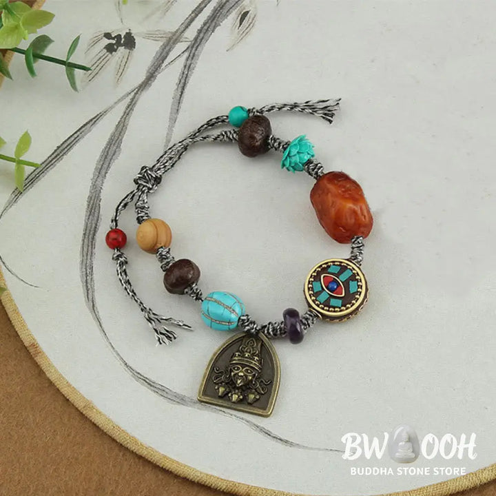 Buddha Stones Tibetan Buddha’s Eye Turquoise Lotus Zakiram Protection Rope Bracelet - Buddha’s Eye &amp; Zakiram(Wrist