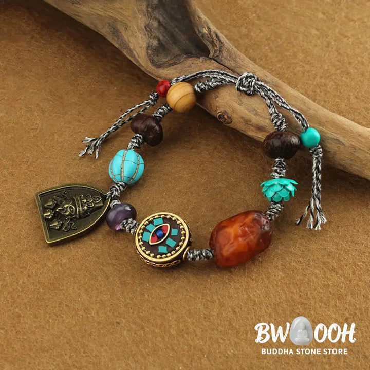 Buddha Stones Tibetan Buddha’s Eye Turquoise Lotus Zakiram Protection Rope Bracelet - Buddha’s Eye &amp; Zakiram(Wrist
