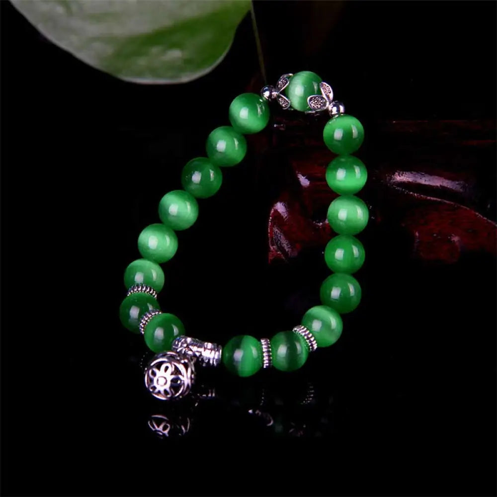 Buddha Stones Tibetan Cat Eye Lucky Bracelet - Green - Bracelet