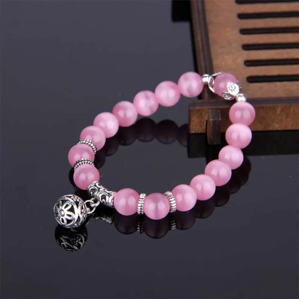 Buddha Stones Tibetan Cat Eye Lucky Bracelet - Pink - Bracelet