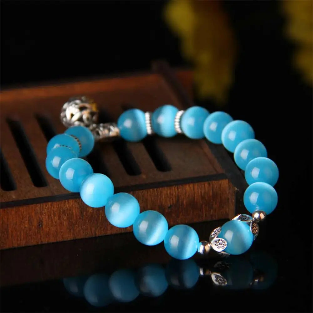 Buddha Stones Tibetan Cat Eye Lucky Bracelet - Skyblue - Bracelet