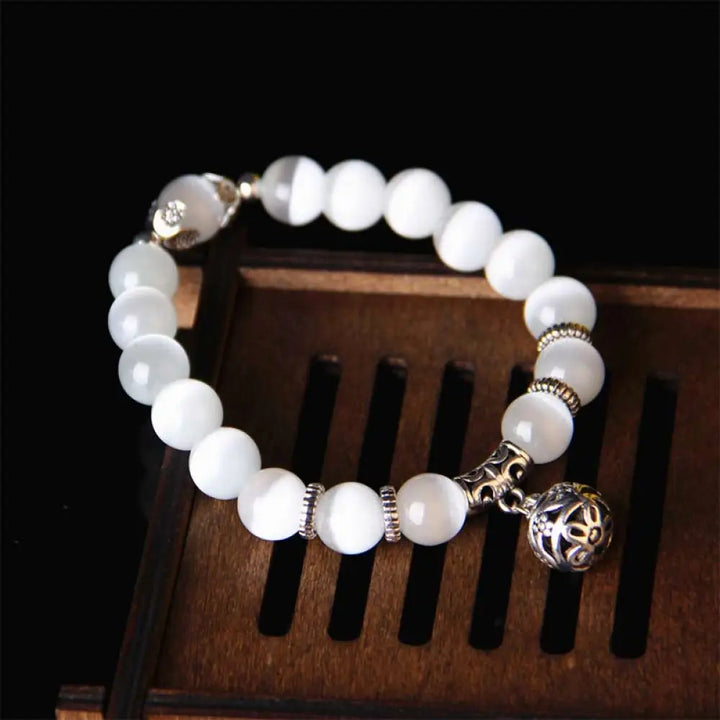 Buddha Stones Tibetan Cat Eye Lucky Bracelet - White - Bracelet