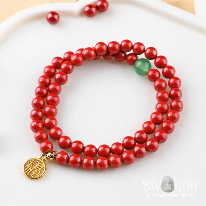 Buddha Stones Tibetan Cinnabar Green Aventurine Luck Bracelet Necklace - BWOOOH - Bracelet