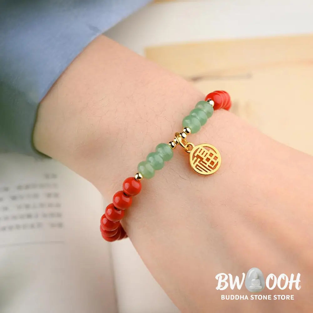 Buddha Stones Tibetan Cinnabar Green Aventurine Luck Bracelet Necklace - BWOOOH - Bracelet