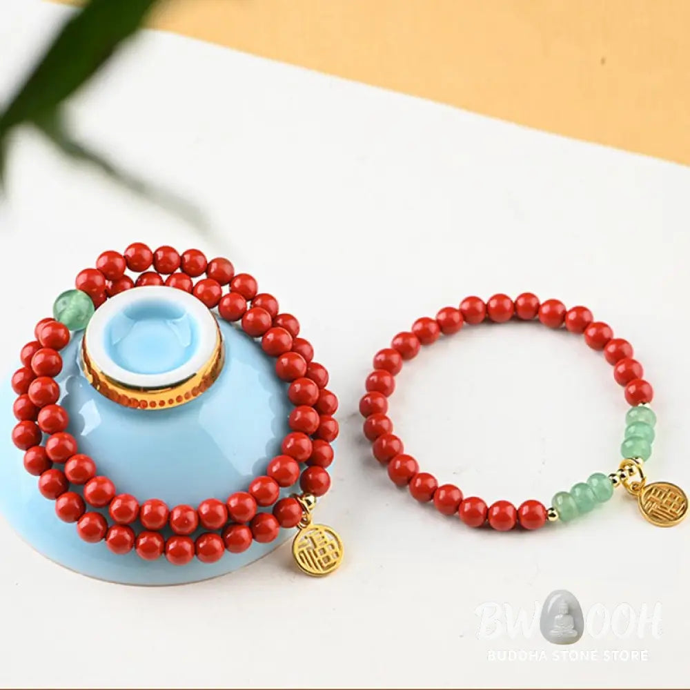 Buddha Stones Tibetan Cinnabar Green Aventurine Luck Bracelet Necklace - BWOOOH - Bracelet