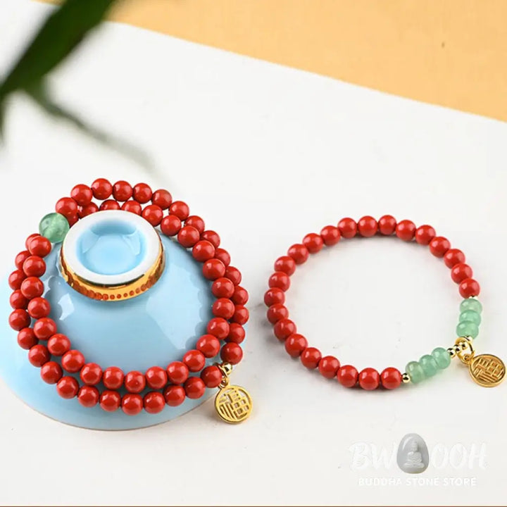Buddha Stones Tibetan Cinnabar Green Aventurine Luck Bracelet Necklace - BWOOOH - Bracelet