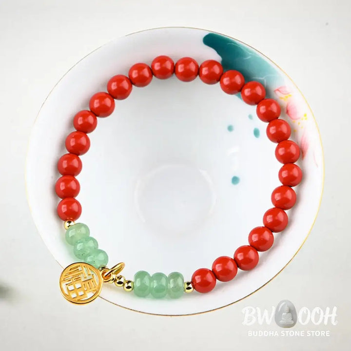 Buddha Stones Tibetan Cinnabar Green Aventurine Luck Bracelet Necklace - BWOOOH - Bracelet