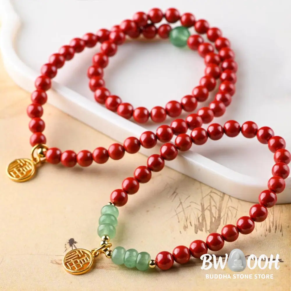 Buddha Stones Tibetan Cinnabar Green Aventurine Luck Bracelet Necklace - BWOOOH - Bracelet