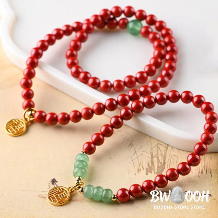Buddha Stones Tibetan Cinnabar Green Aventurine Luck Bracelet Necklace - BWOOOH - Bracelet