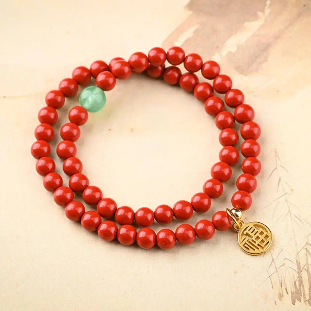 Buddha Stones Tibetan Cinnabar Green Aventurine Luck Bracelet Necklace - BWOOOH - Double Wrap Bracelet - Bracelet