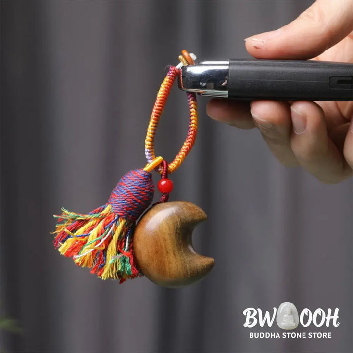 Buddha Stones Tibetan Colored Rope Green Sandalwood Star Moon Peace Key Chain - Key Chain