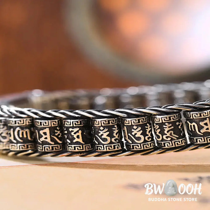 Buddha Stones Tibetan Copper Buckle Om Mani Padme Hum Turntable Rotatable Peace Metal Bracelet - BWOOOH - Bracelet