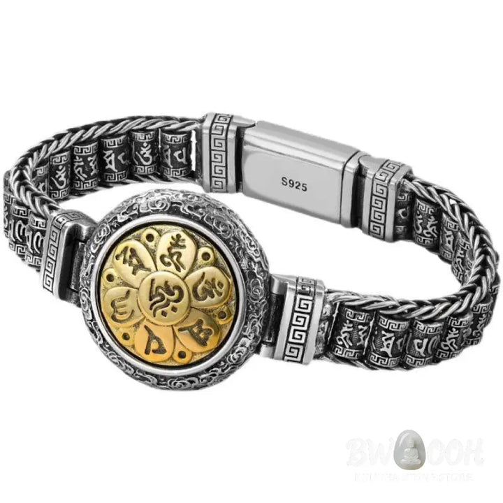 Buddha Stones Tibetan Copper Buckle Om Mani Padme Hum Turntable Rotatable Peace Metal Bracelet - BWOOOH - Bracelet