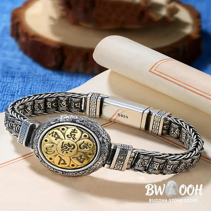 Buddha Stones Tibetan Copper Buckle Om Mani Padme Hum Turntable Rotatable Peace Metal Bracelet - BWOOOH - Bracelet