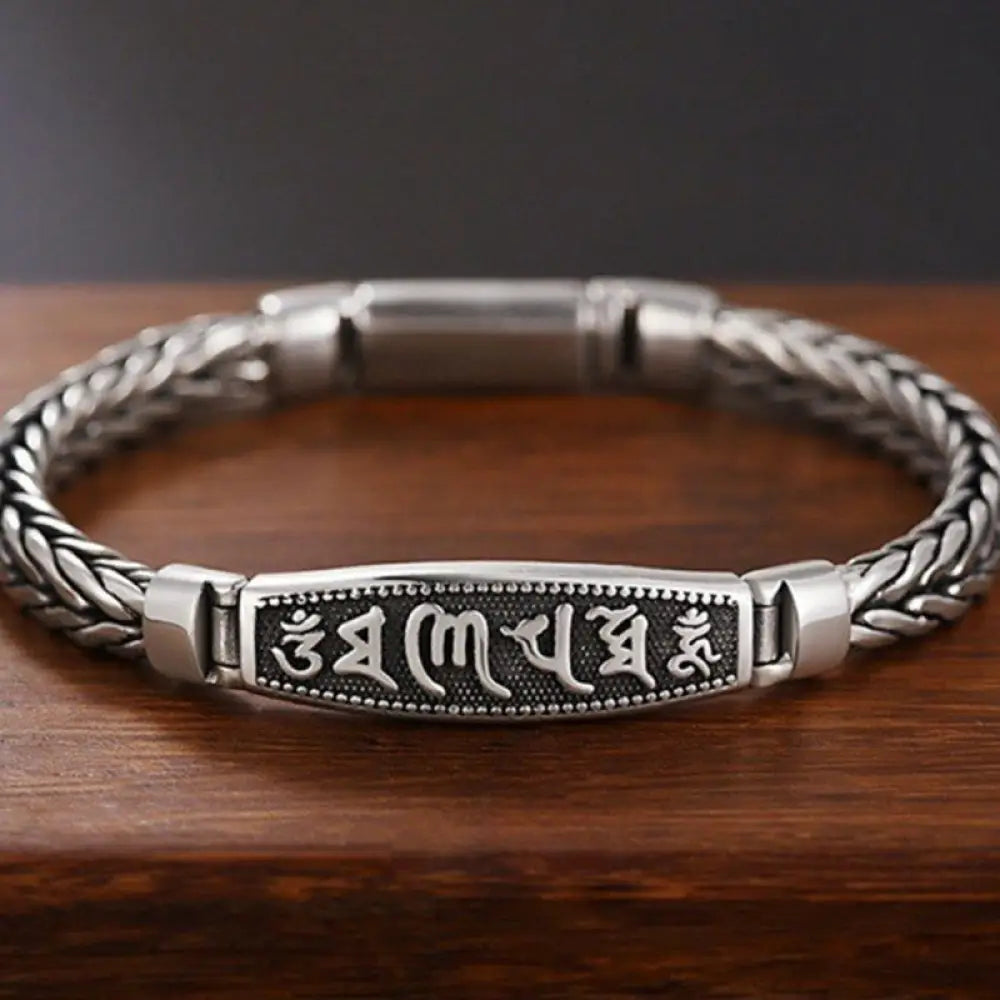 BWOOOH Tibetan Copper Weave Om Mani Padme Hum Relief Vajra Peace Metal Bracelet — Copper Tibetan bracelet for spiritual he...