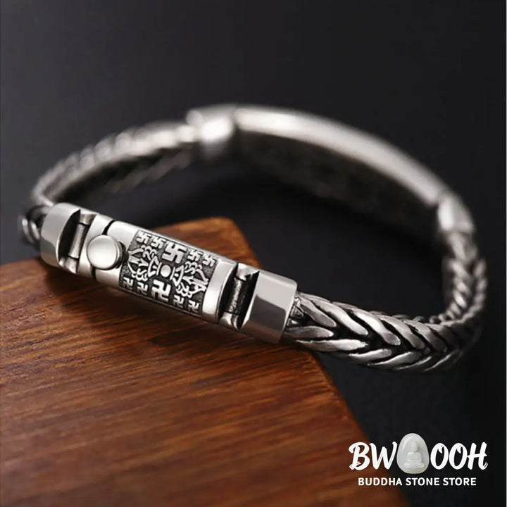 Buddha Stones Tibetan Copper Weave Om Mani Padme Hum Relief Vajra Peace Metal Bracelet - BWOOOH - Copper (Wrist